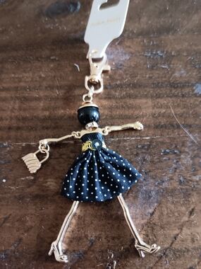 Gold-tone Doll Keychain with Black Polka Dot Dress
